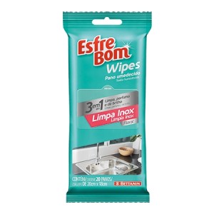 Esfrebom wipes pano umedecido c/20panos  limpa inox bt46100