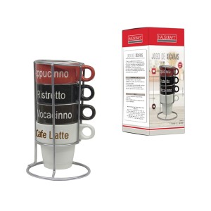 Conjunto de xicaras coloridas com suporte c/5pçs