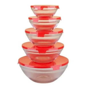 Potes de vidro com tampa colorida conjunto c/5 pçs 0481 Praticasa