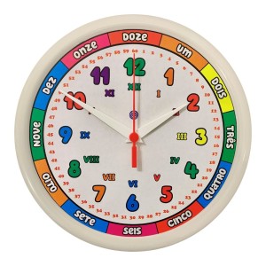 Relógio parede peq. pla-214 didático numeral peq. colorido todo branco c/1pç plasfort