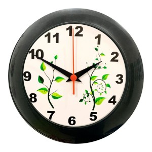 Relógio parede gde pla-506 floral numeral peq. preto fundo branco c/1pç plasfort