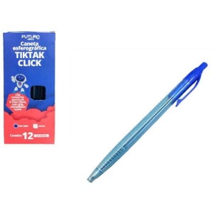 Caneta esferográfica c/12 peças tiktak click azul fo232212 futuro