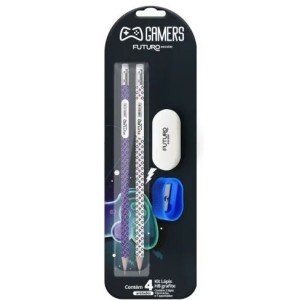 Kit escolar fe092246 gamers blister c/2lápis hb grafite + borracha + apontador futuro