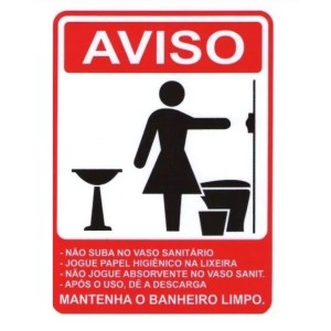 Placa sinalizacao pequena aviso mantenha banheiro limpo feminino 15x20 c/1pç pacific