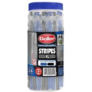 Caneta esferografica stripes xl preta e azul c/24 pçs 0,7mm 6335 g-1335 goller