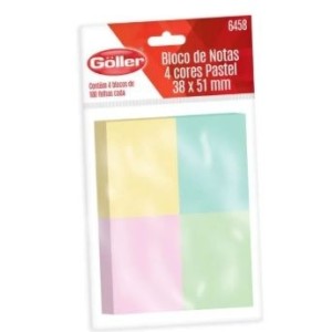 Bloco adesivo postit cor pastel 6458 g-1458 C/4 pçs 38x51mm goller